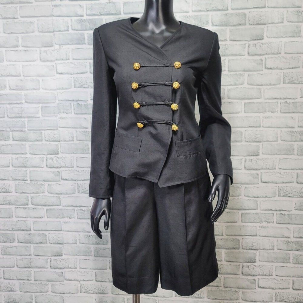 Vintage 90s Carlisle Sport Size 2/4 Black Silk Short Suit Career Cas‎ Set Outfit